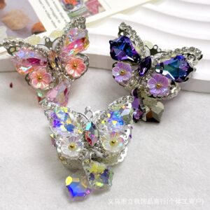 Wholesale 10pcs Alloy crystal butterfly straight hole double-sided beads