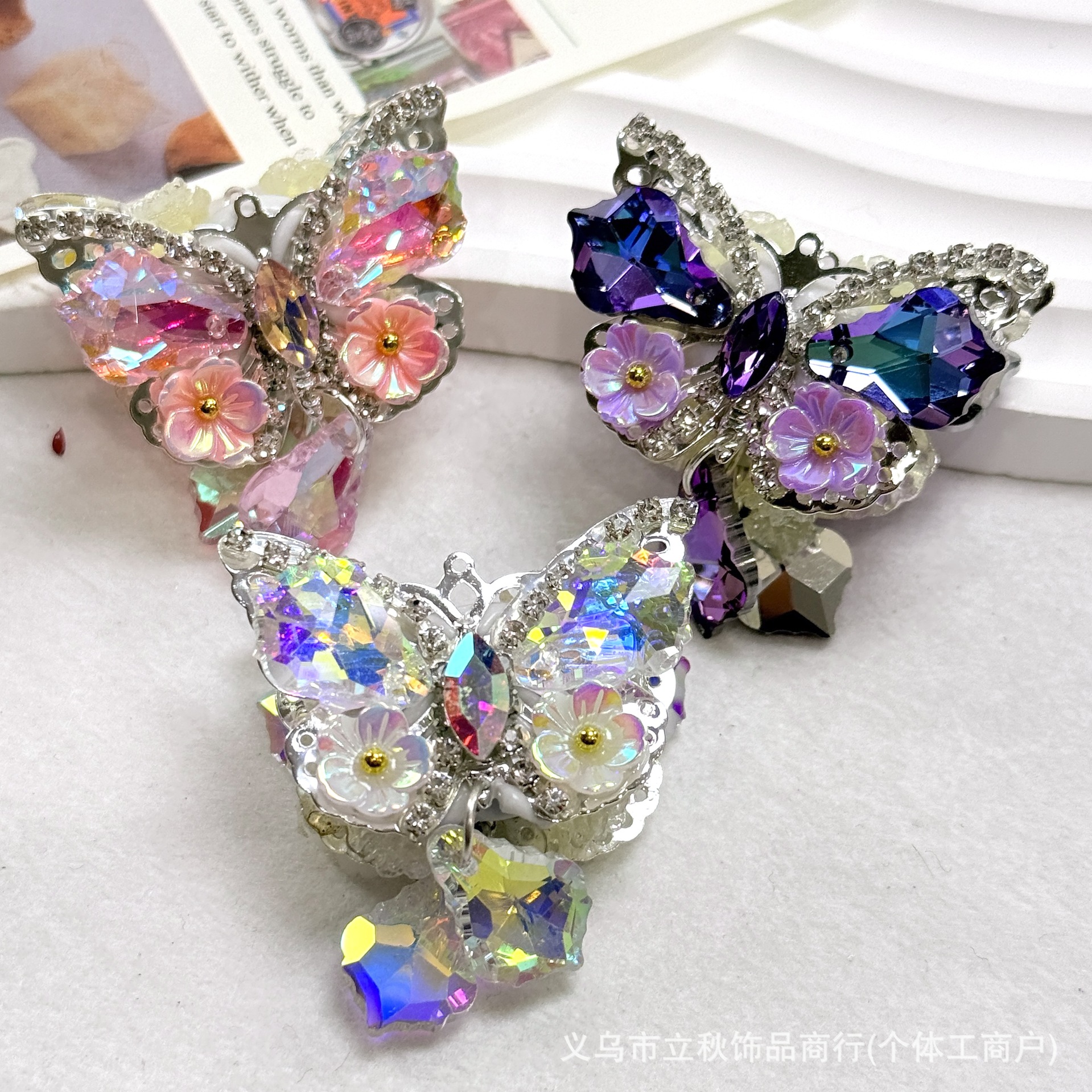 Wholesale Alloy crystal butterfly straight hole double-sided beads
