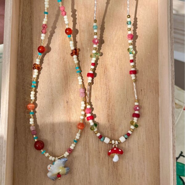 Wholesale Handmade Colored Natural Stone Rice Bead Necklace