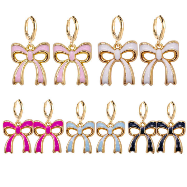 Wholesale Oil-spray colored bow pendant Valentine's Day earrings