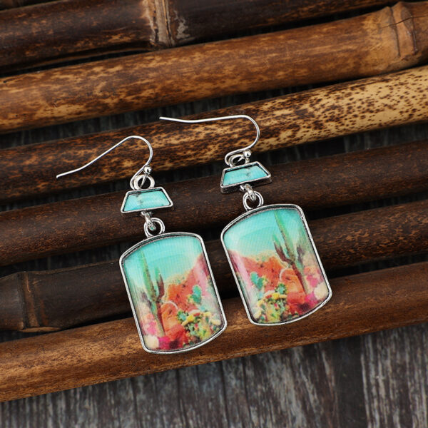 Wholesale Western style geometric printing cactus turquoise earrings