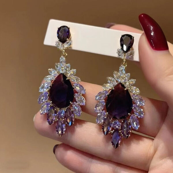 Wholesale Full diamond tassel purple diamond earrings