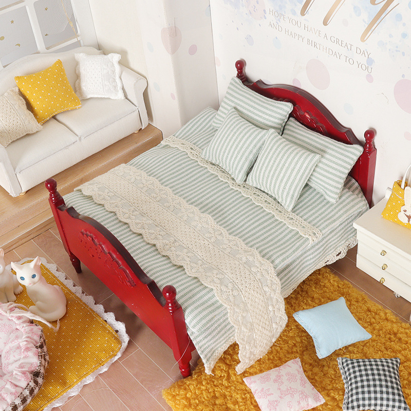 Wholesale 1: 12 Bedding Set Quilt Pillow Model Beoom Scene Doll Aessories