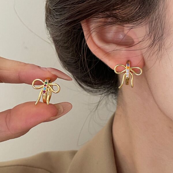 Wholesale Mixed-color zircon bow earrings for women