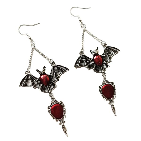 Wholesale Dark Gothic Exaggerated Red Vampire Bat Bloody Magic Mirror Pendant Earrings
