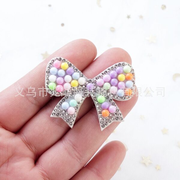 Wholesale Cartoon bow colored pearl rhinestone embroidery DIY Patches