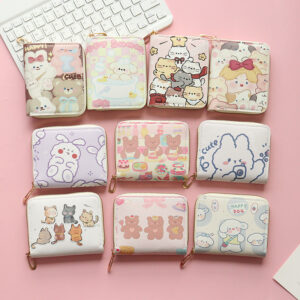Wholesale Compact Printed Coin Purse Cartoon Bunny Short Zipper Wallet Card Holder