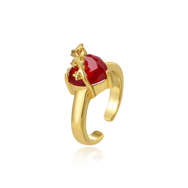 Wholesale Red Crown Heart Zircon Open Charm Ring