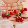 Wholesale Necklace for Women Fruit Red Cherry Pendant Metal Clavicle Necklace