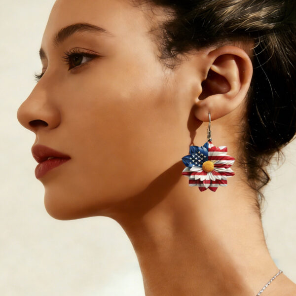 Wholesale Red White Blue Flag Daisy Bald Eagle Pendant Acrylic Earrings