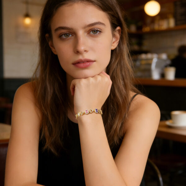 Wholesale Square colored zircon full diamond bracelet