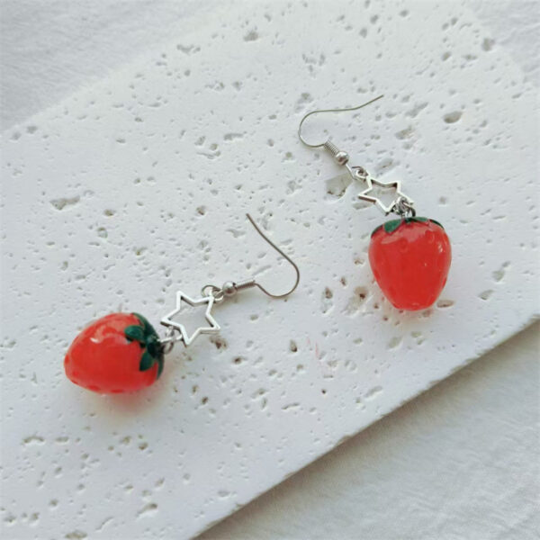 Wholesale Cute Fruit Five pointed Star Strawberry Hollow Star Earrings