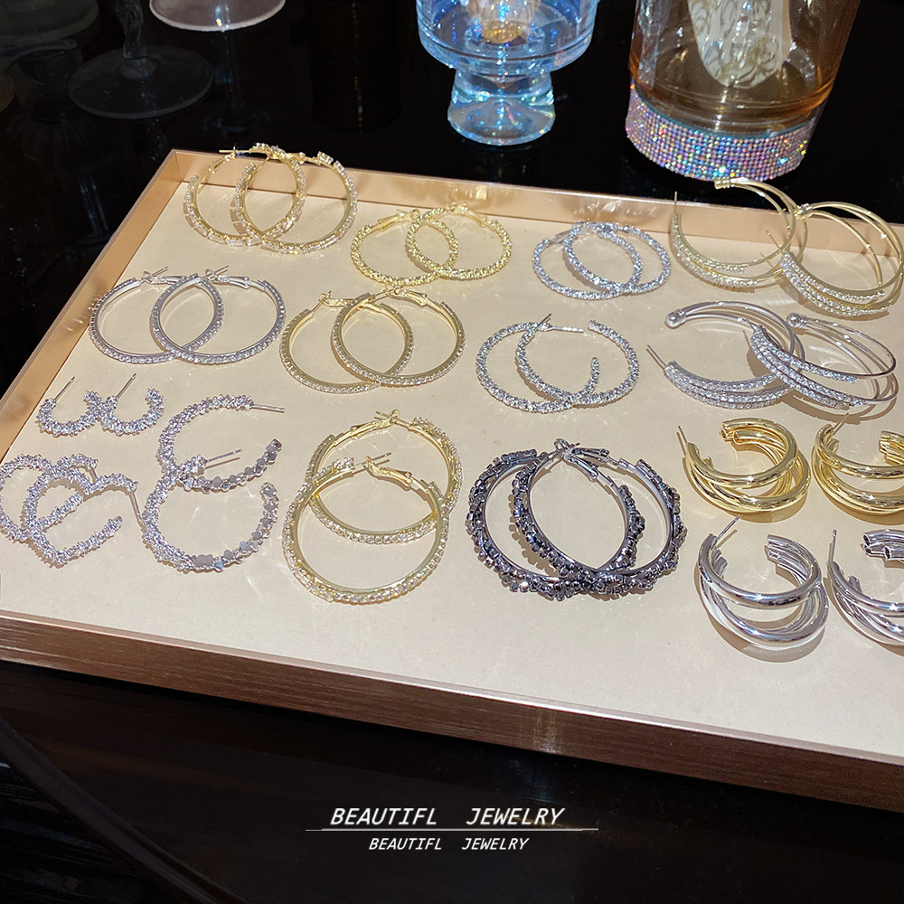 Wholesale Cool Full Diamond Hoop Earrings Exaerated Large Earrings