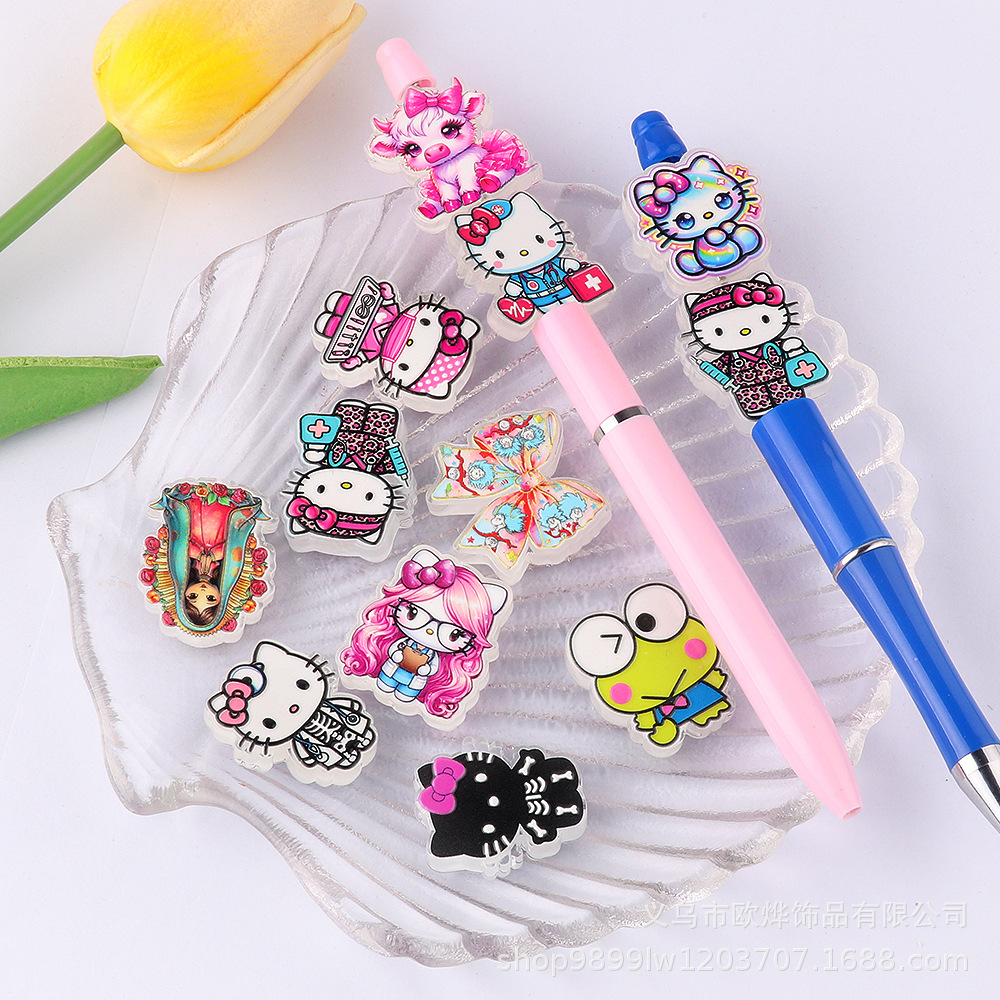 Wholesale straight-hole cartoon cat animal DIY acrylic handmade beads OLY Exclusive
