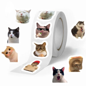 Wholesale 500 sheets/roll of adhesive tape with cat expressions Waterproof Vinyl Stickers