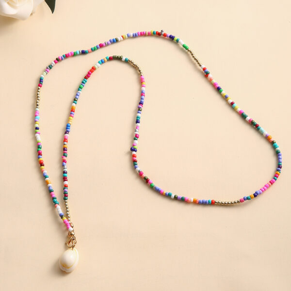 Wholesale Bohemian-style candy-colored double-layer rice bead necklace shell choker