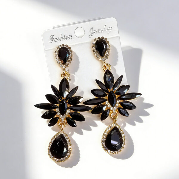 Wholesale Glass Flower Crystal Teardrop Full Diamond Earrings