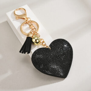 Black / Keychain + heart tassel