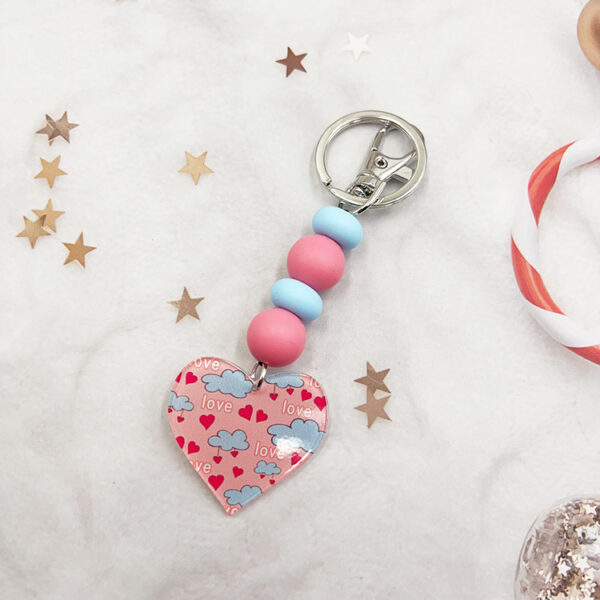 Wholesale European and American Amazon Cross-border Romantic Love Acrylic Silicone Beaded Keychain Bag Key Hanging Accessories