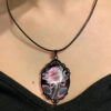 Wholesale Pink transparent rose patterned glass pendant necklace