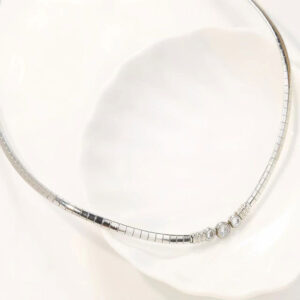 C290 three-diamond flat snake chain necklace - silver