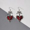 Wholesale Dark Blood-Colored Heart-Shaped Rose Bow Thorn Gothic Earrings