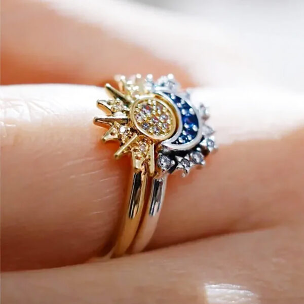 Wholesale Sun and Moon Glory Stacked Ring Opening Ring