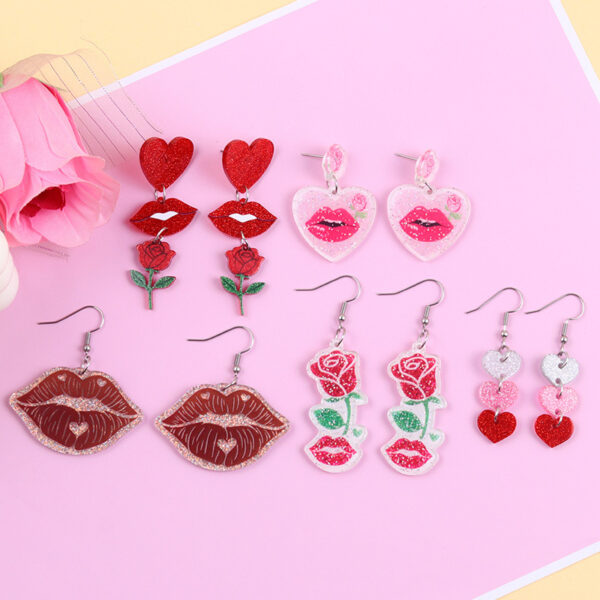 Wholesale Valentine's Day Earrings Love Lips Rose Acrylic Earrings