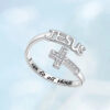 Wholesale Silver engraved cross with adjustable opening ring