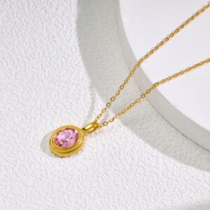 C55 pink zircon clavicle chain gold