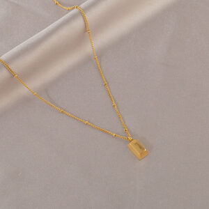 Gold titanium steel small square necklace