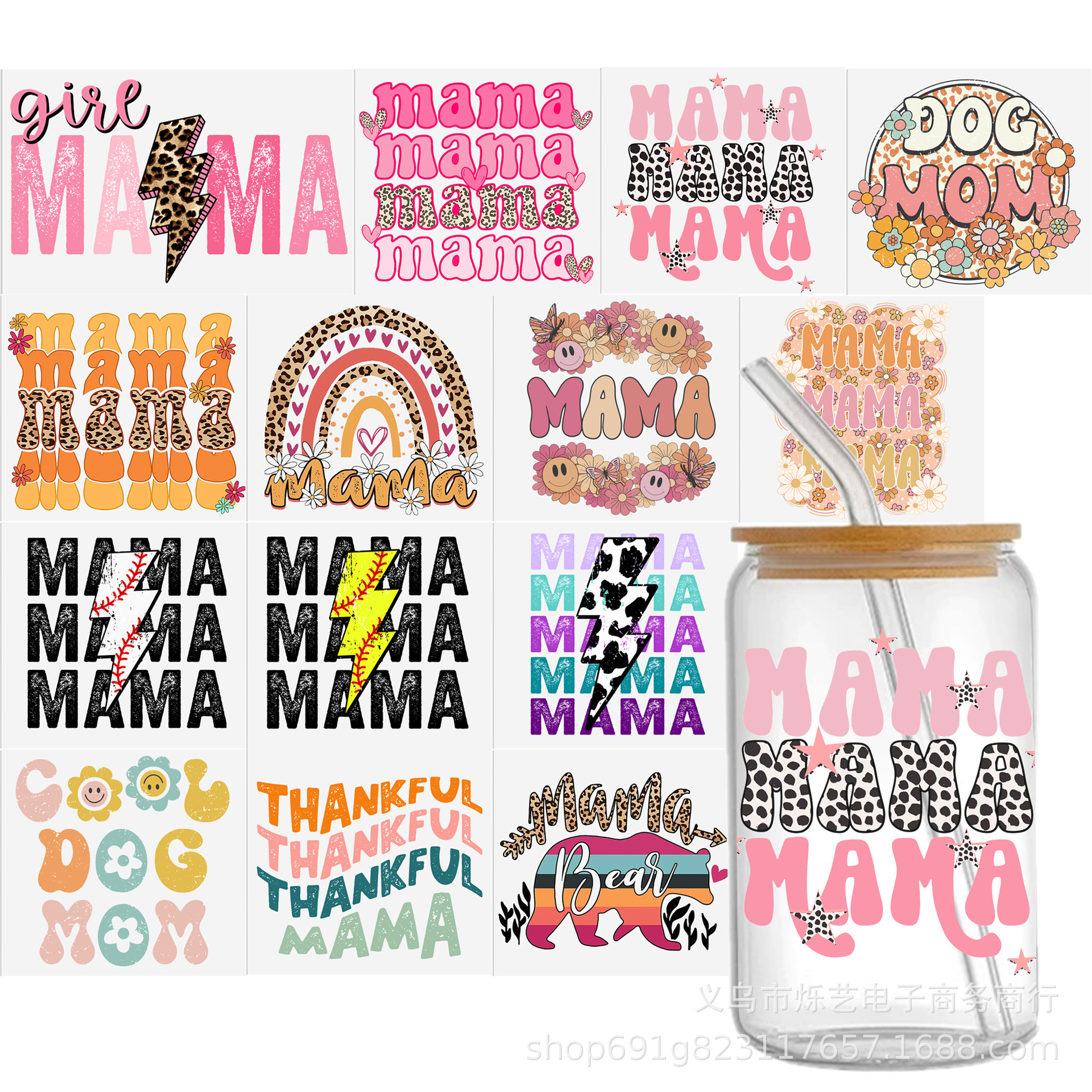 Wholesale Mother's Day flower series Transparent UV DTF transfer Crystal label C stickers tear and paste
