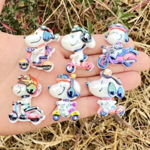 Wholesale 10pcs 30mm Cute Cartoon Black and White Dog Straight-Hole Acrylic Beads OLY Exclusive