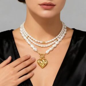 Multi-layered Pearl Heart Necklace - X6276
