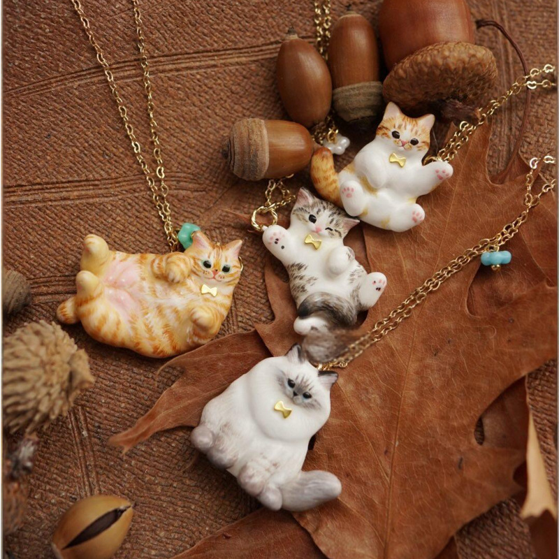 Wholesale Animal series oil op cute cat oil op pendant necklace
