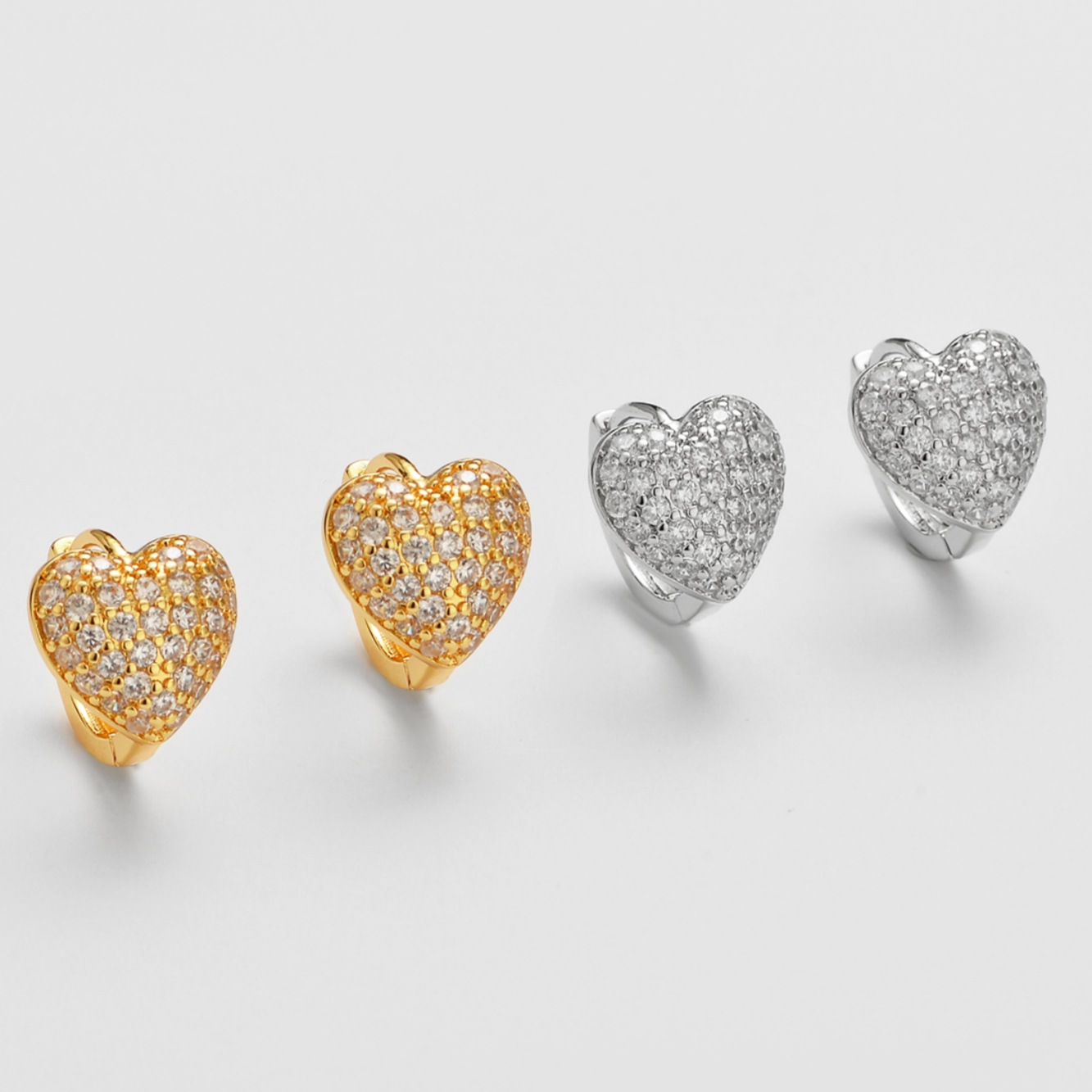 Wholesale Style Full Diamond Heart Earrings, Women's Ear Clips