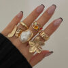 Wholesale Design Liquid Lava Flower Open Ring Baroque Pearl Inlaid Gemstone Ring
