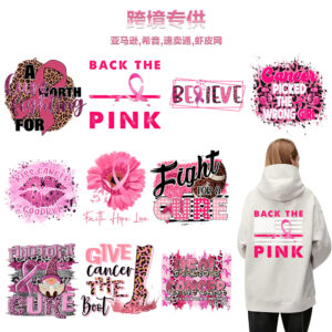 Wholesale White Ink Heat Transfer Cross-Border Popular Pink Ribbon Pattern Heat Transfer Stickers Custom Offset Heat Transfer Labels