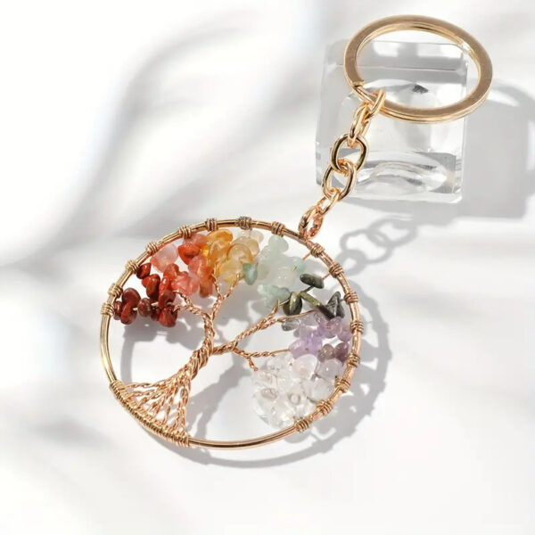 Wholesale Natural Crystal Stone Tree of Life Colorful Keychain