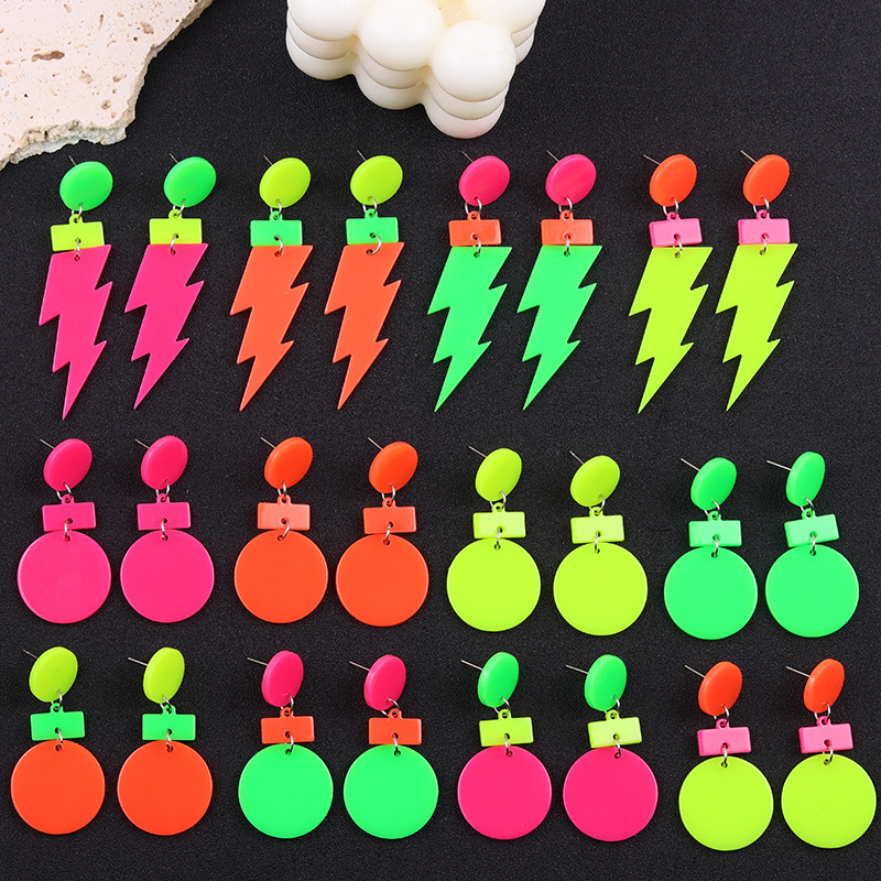 Wholesale Geometric fluorescent lightning bolt round irregular acrylic earrings