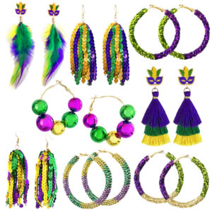 Wholesale Carnival Beads Sparkling Beads Tassel Feather Earrings