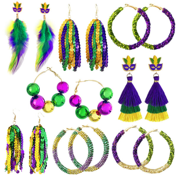 Wholesale Carnival Beads Sparkling Beads Tassel Feather Earrings