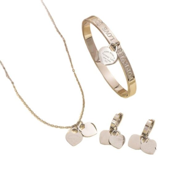 Wholesale Steel colored double heart stainless steel necklace bracelet and earrings