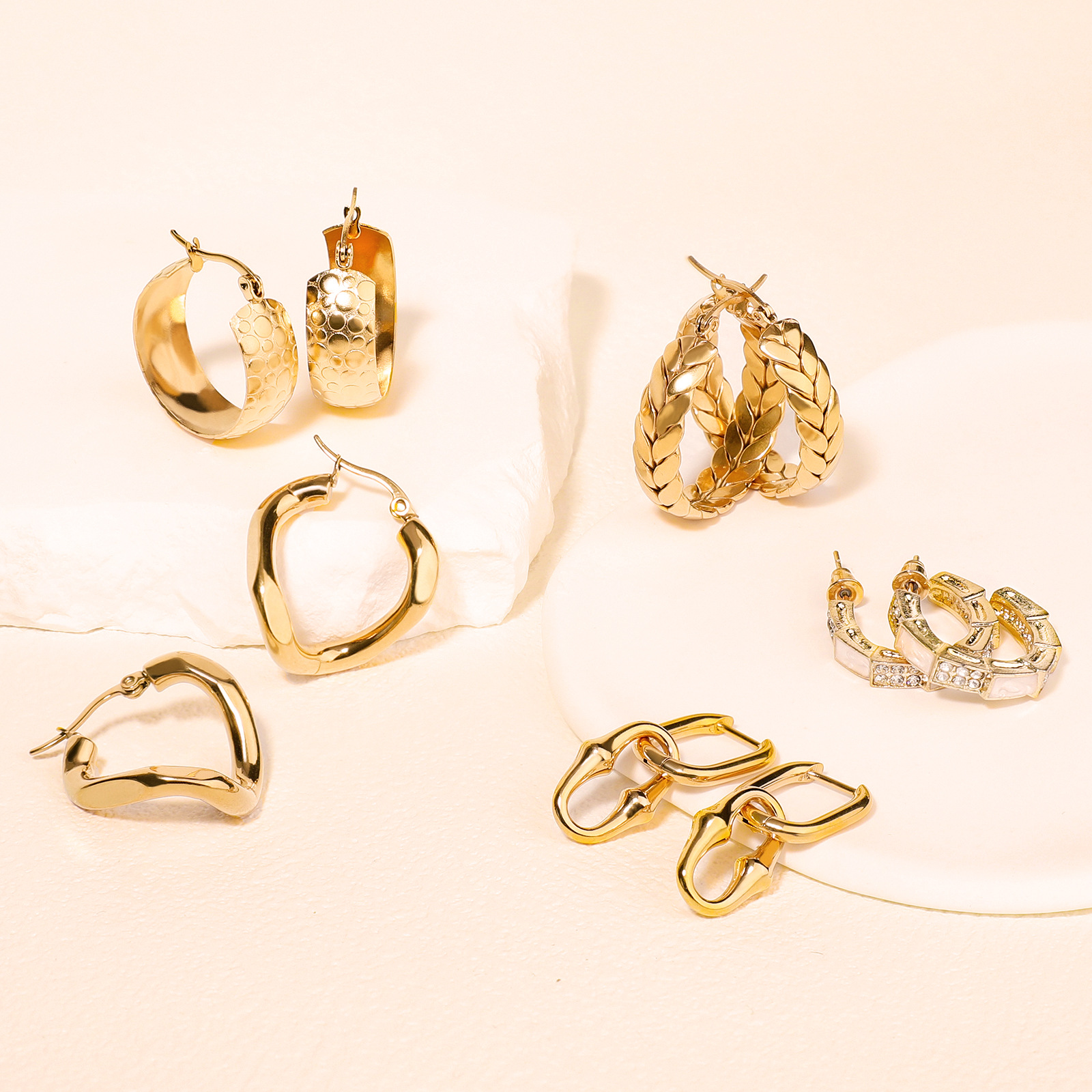 Wholesale Stainless Steel Earrings Simple Temperament ins Style Gold Plated Wheat Earrings