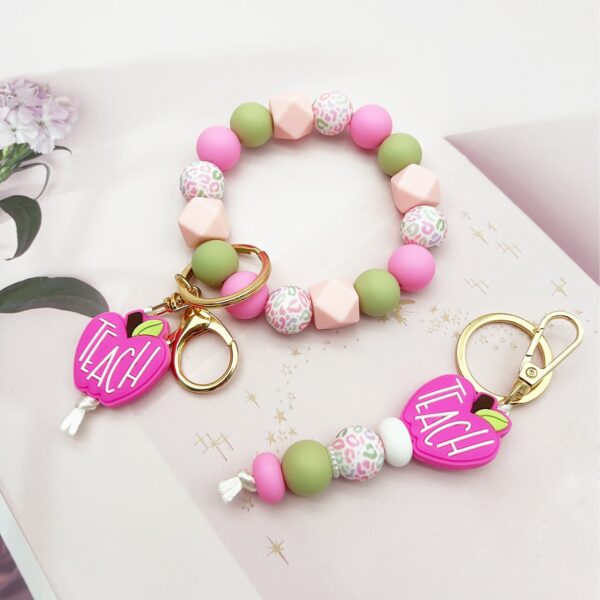 Wholesale Teachers' Day Apple TEACH Silicone Color Silicone Beads Keychain