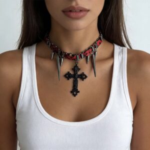 Patterned Studded Cross Necklace - X4594