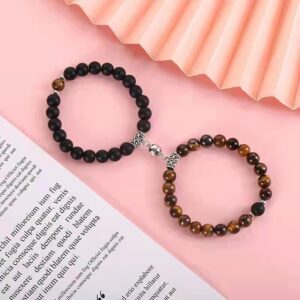 Tiger eye stone + volcanic stone + round magnet