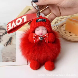 Bright red / Real fox fur 8cm hair balls