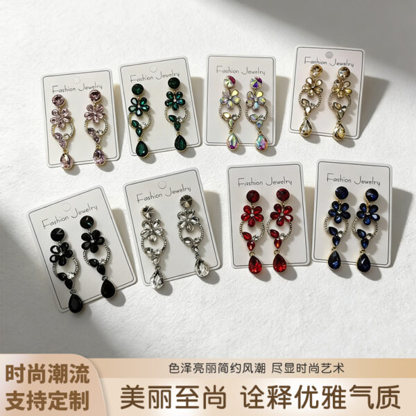 O1CN01LOi594276dqR0LpnW_2221154257748-0-cib Wholesale Luxury full-diamond floral earrings, long teardrop gemstone earrings, retro court style, flattering and versatile earrings.