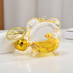 Alarm clock / Light gold chain + bathing duck rabbit + bell